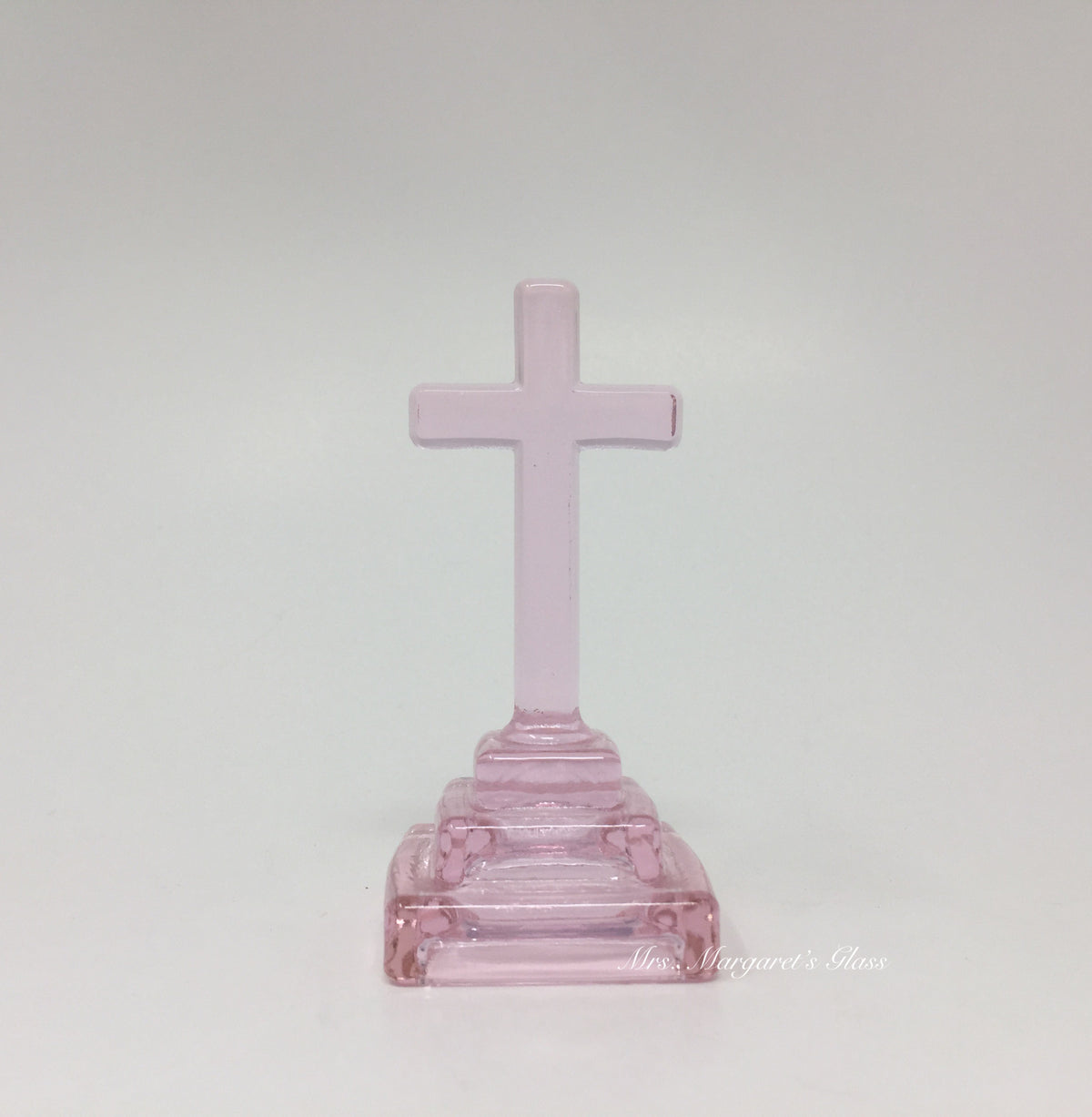 Mosser Glass Rose Pink Cross Statue