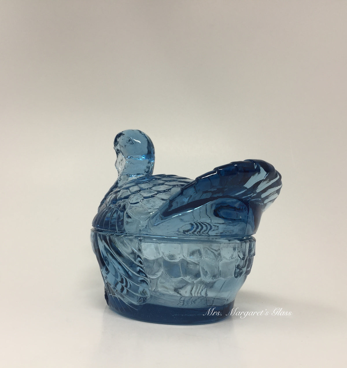 Wilkerson Glass Cornflower Blue UV Pink Glow Turkey On Nest