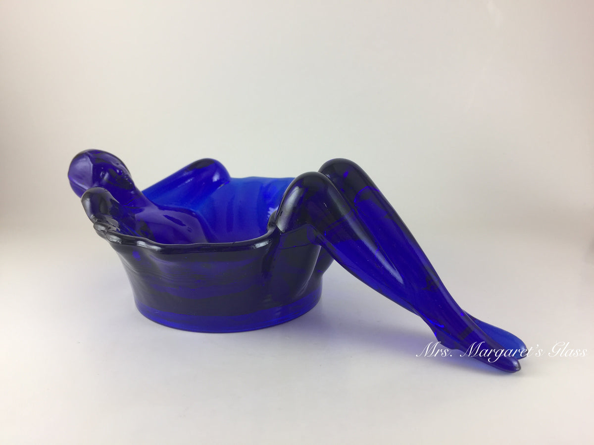 Mosser Glass Cobalt Blue Nude Bathing Beauty Soap/ Trinket Dish