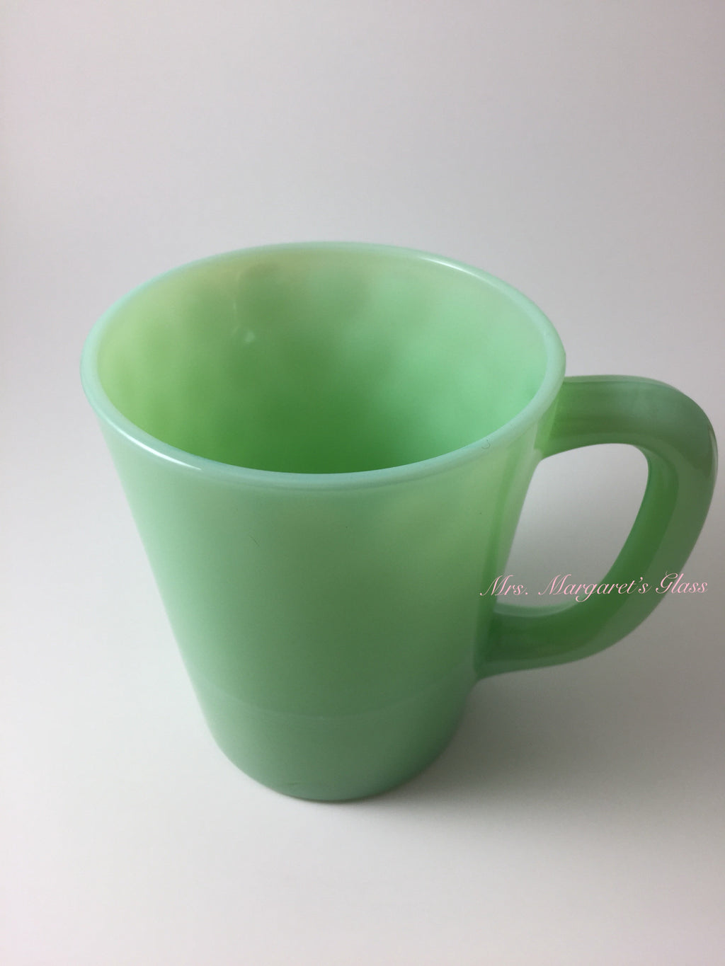 Set of Two Mosser Glass Jadeite Handled Mugs.