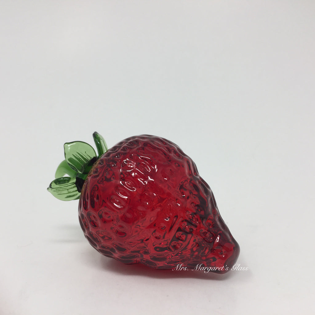 Set of Three. Ruby Red Blown Glass Strawberries.
