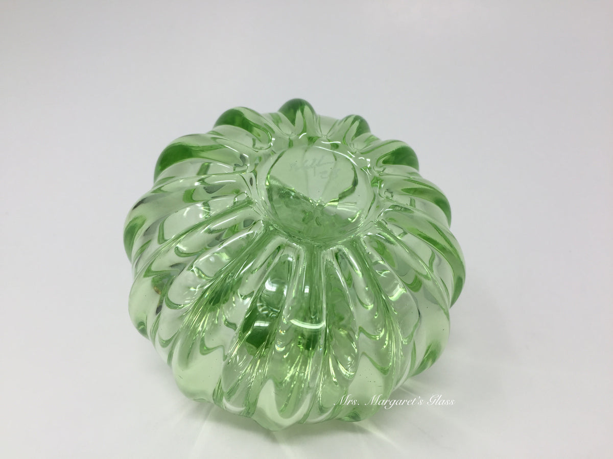 Fred Wilkerson Art Glass Blown Lime Green Uranium Pumpkin