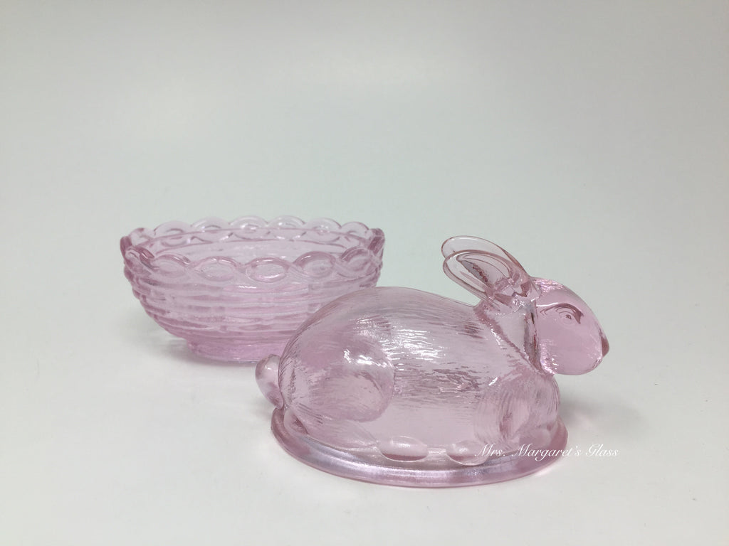 Mosser Glass Rose Pink Bunny Rabbit On Basket