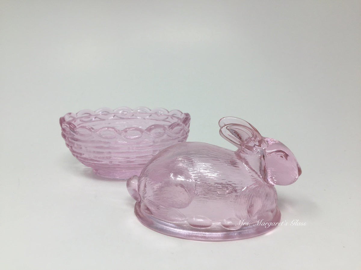 Mosser Glass Rose Pink Bunny Rabbit On Basket