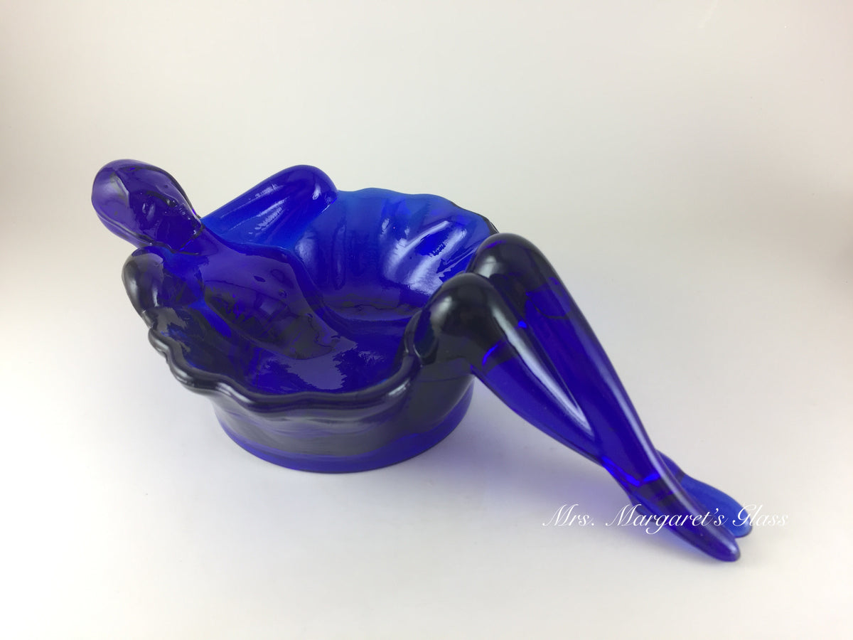Mosser Glass Cobalt Blue Nude Bathing Beauty Soap/ Trinket Dish