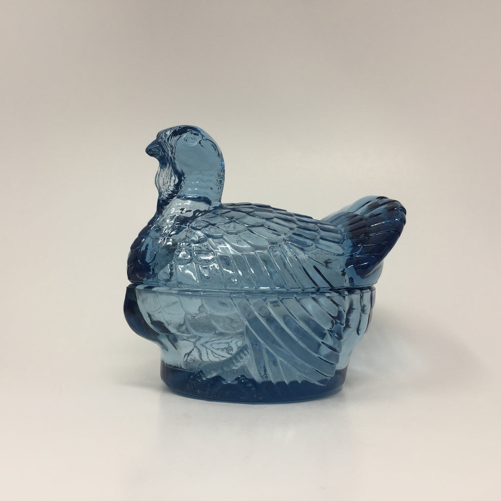 Wilkerson Glass Cornflower Blue UV Pink Glow Turkey On Nest