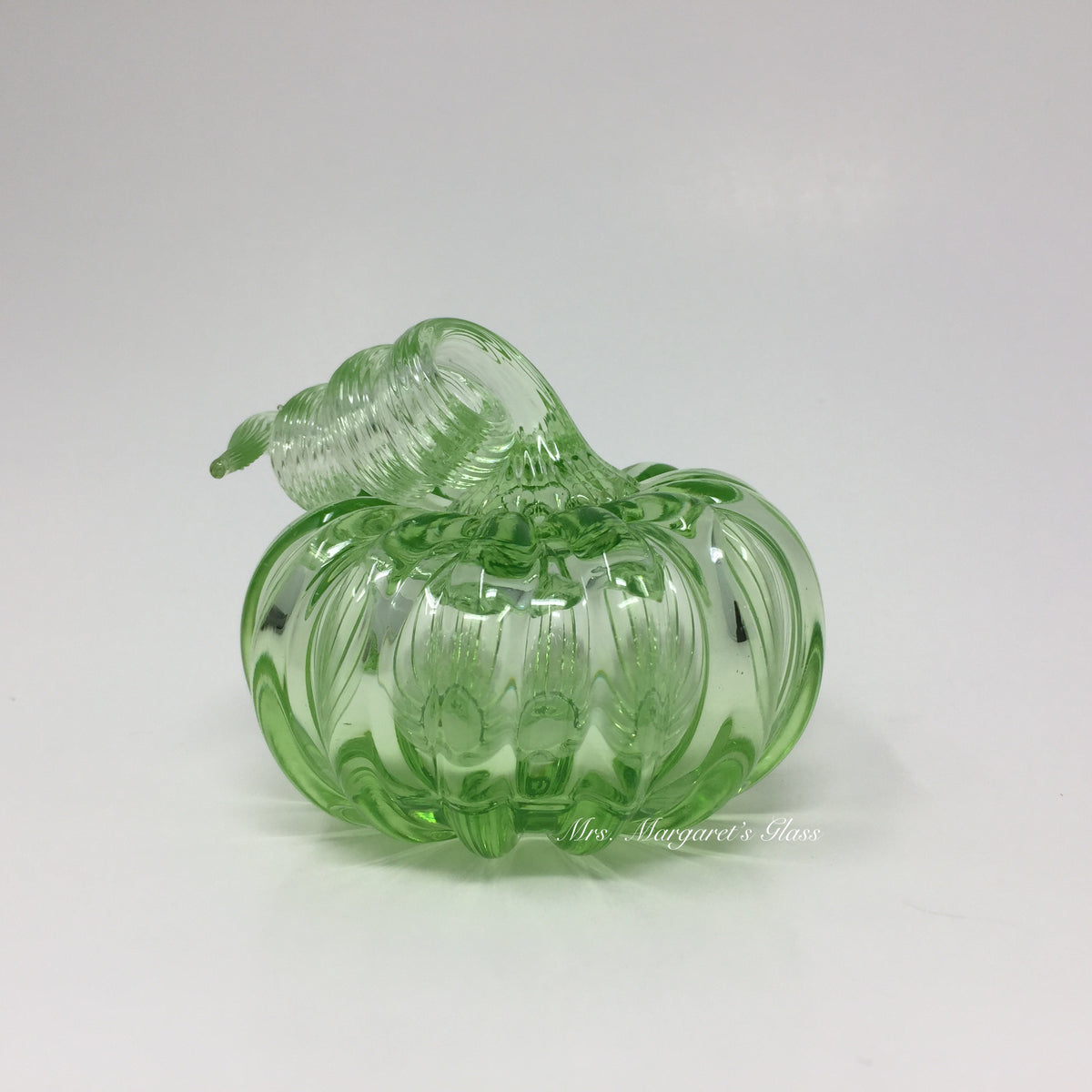 Fred Wilkerson Art Glass Blown Lime Green Uranium Pumpkin