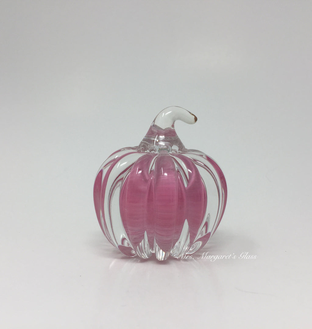 Fred Wilkerson Art Glass Cotton Candy Pink & Crystal Small Pumpkin