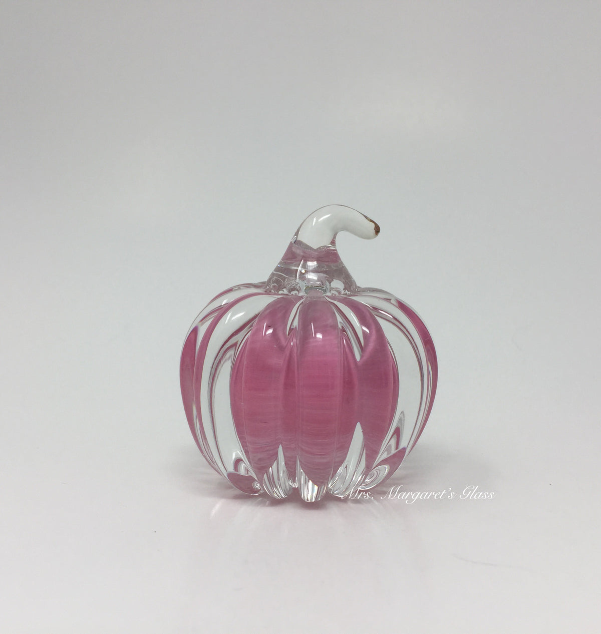 Fred Wilkerson Art Glass Cotton Candy Pink & Crystal Small Pumpkin