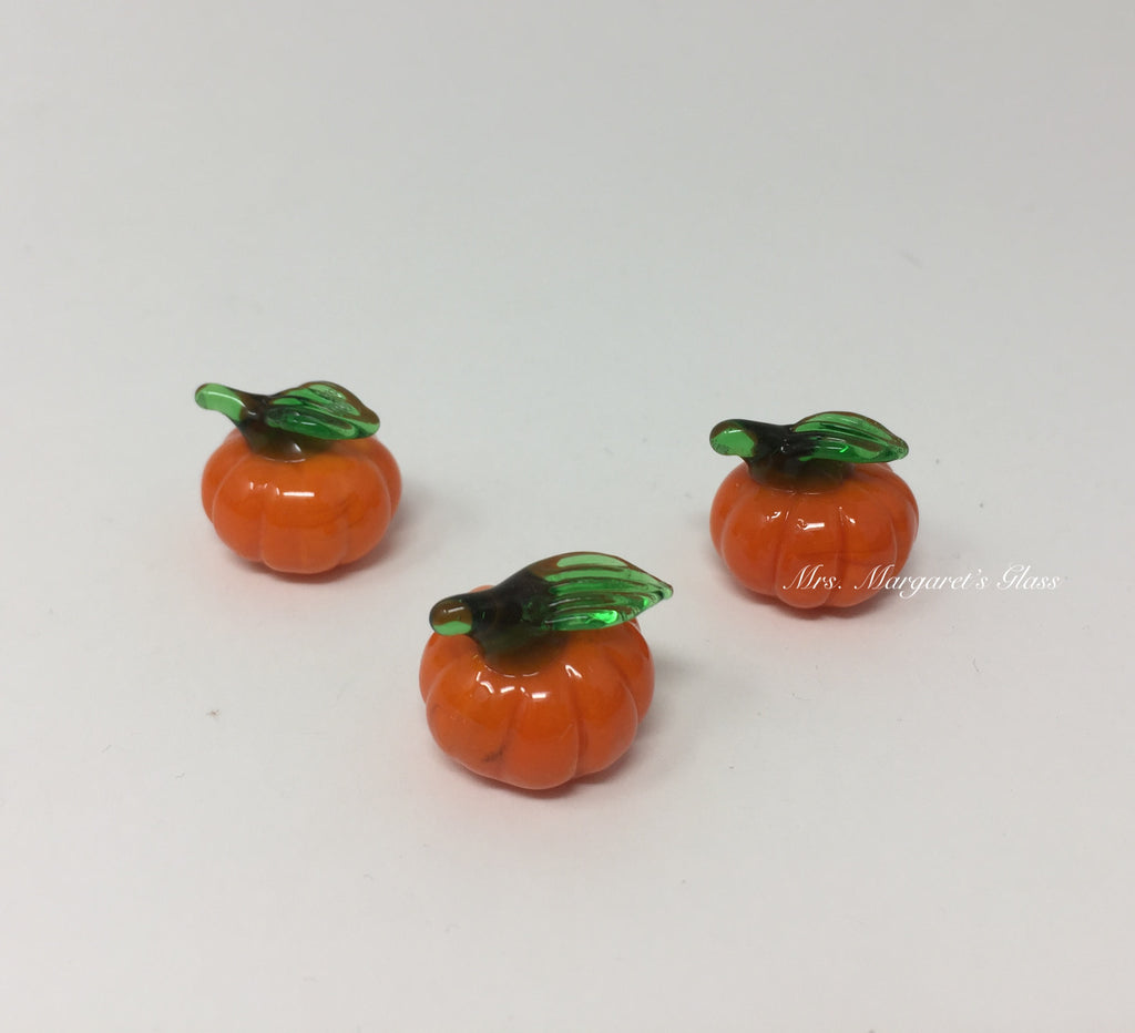 Set of Three Miniature Mini Glass Lampwork Pumpkins
