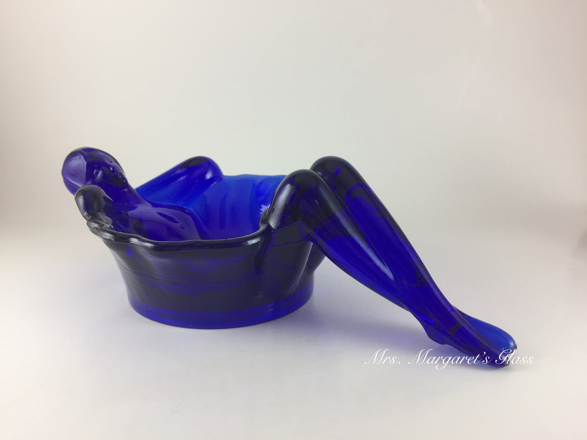 Mosser Glass Cobalt Blue Nude Bathing Beauty Soap/ Trinket Dish
