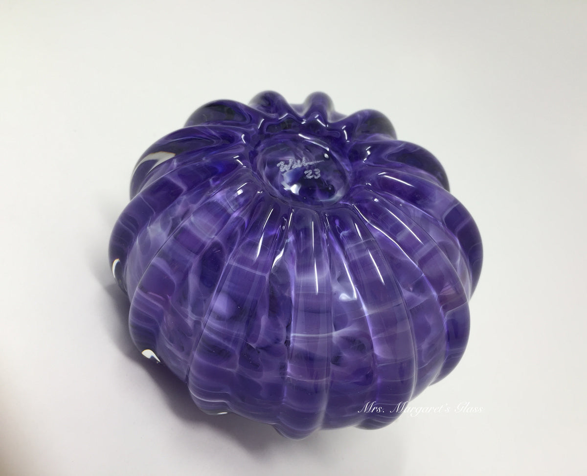 Fred Wilkerson Art Glass Blown Purple Vortex Pumpkin