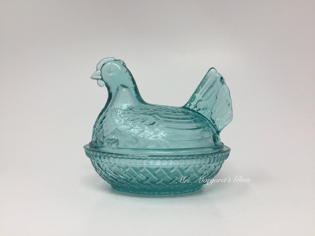 Wilkerson Glass Teal Blue UV Pink Glow Chicken Hen On Nest