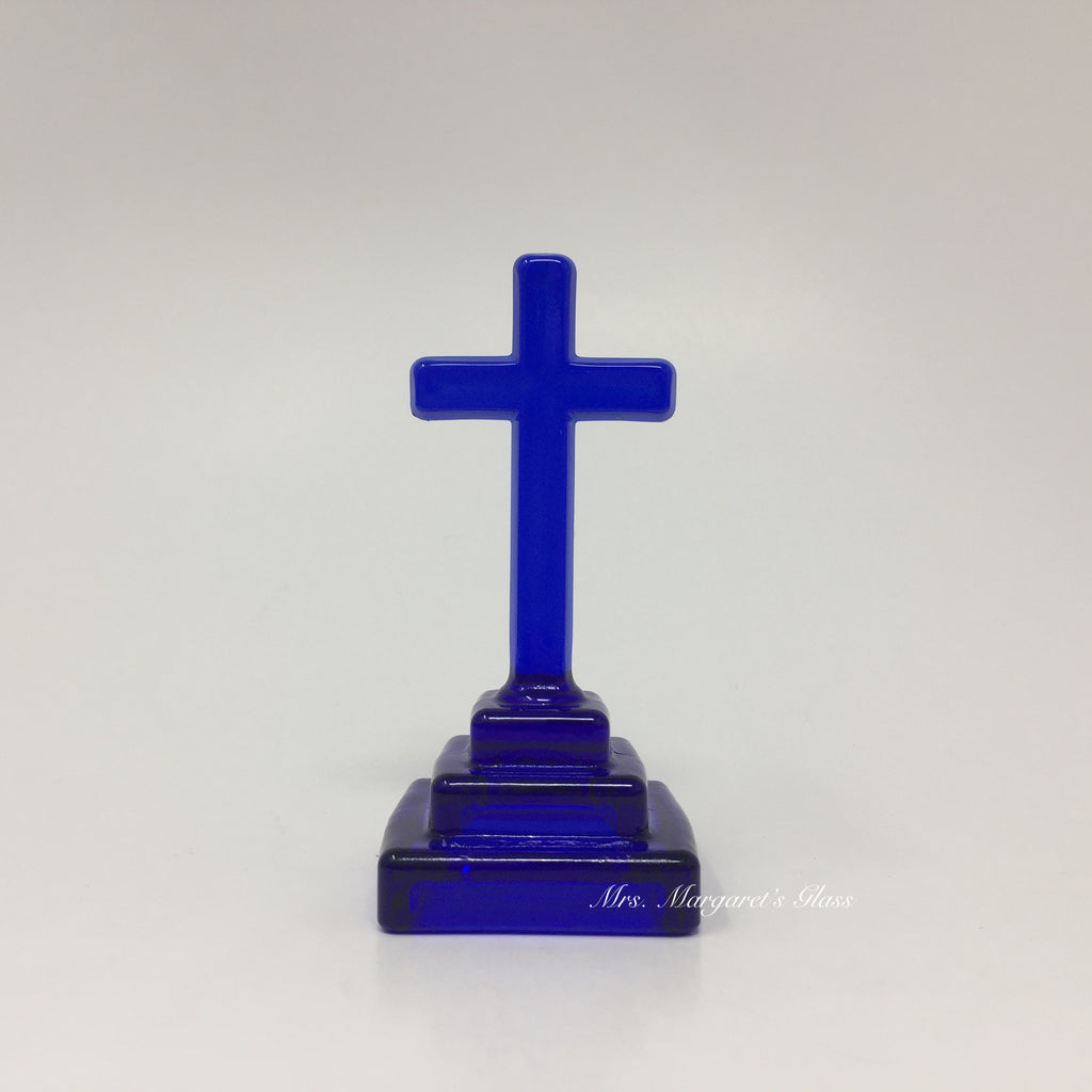 Mosser Glass Cobalt Blue Cross Statue