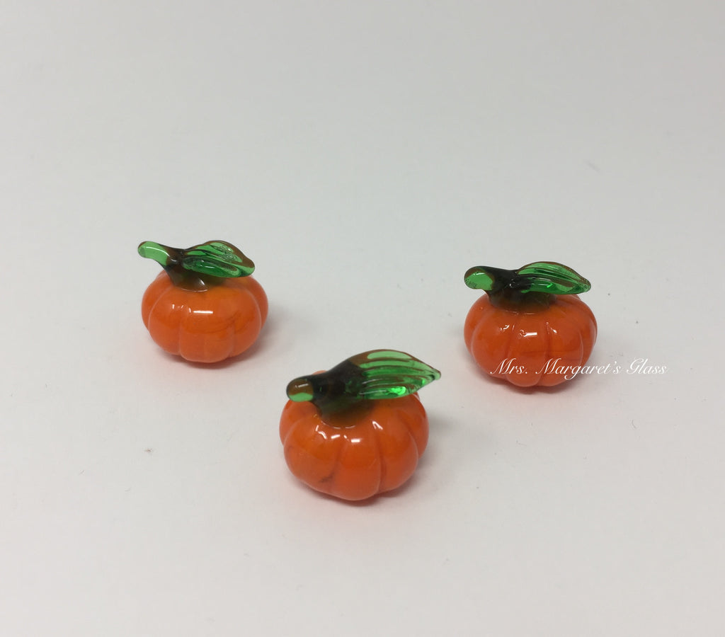 Set of Three Miniature Mini Glass Lampwork Pumpkins