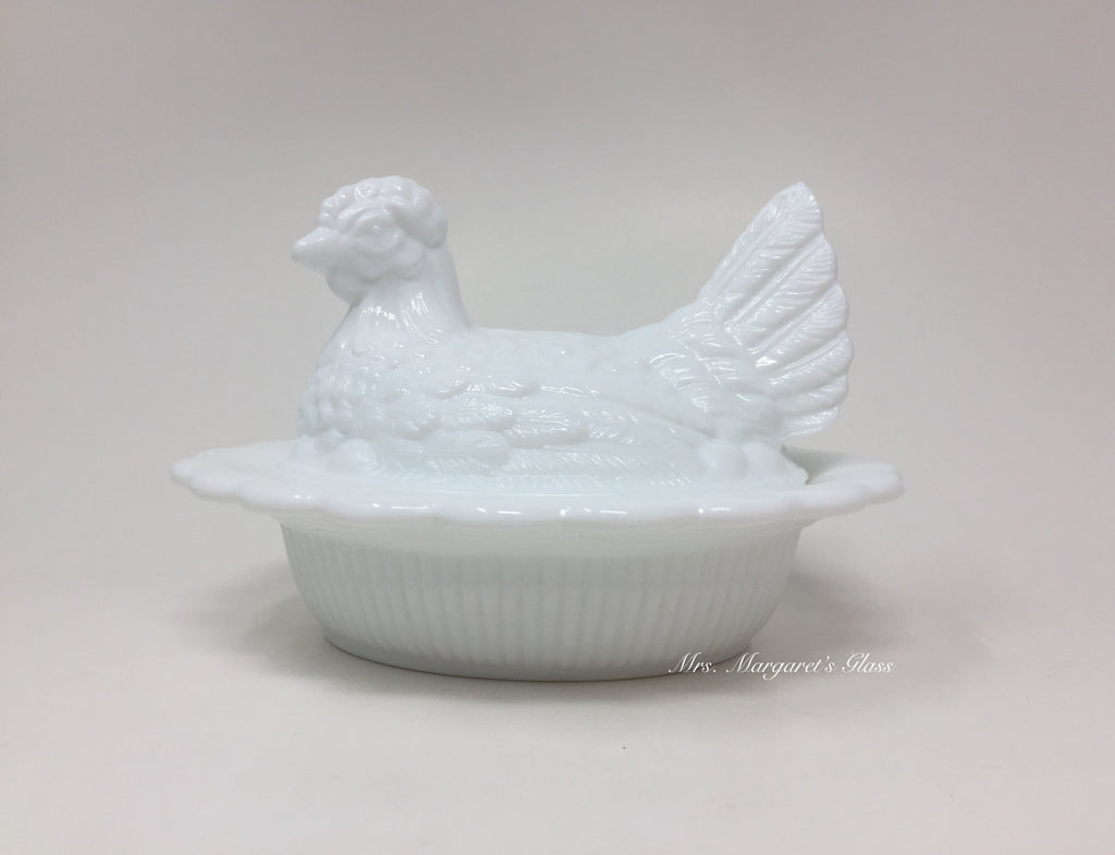 Mosser Glass Milk White Hen on Nest