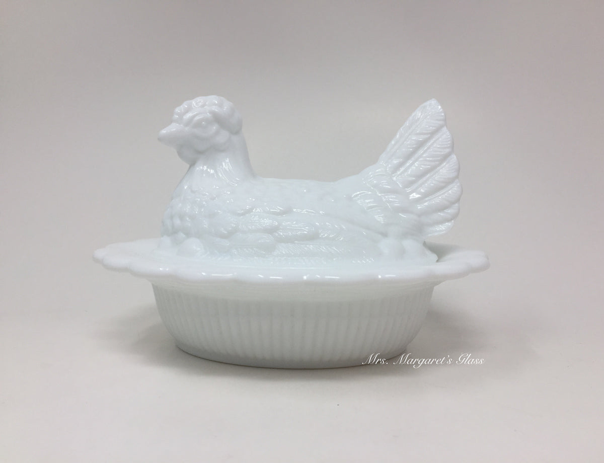 Mosser Glass Milk White Hen on Nest