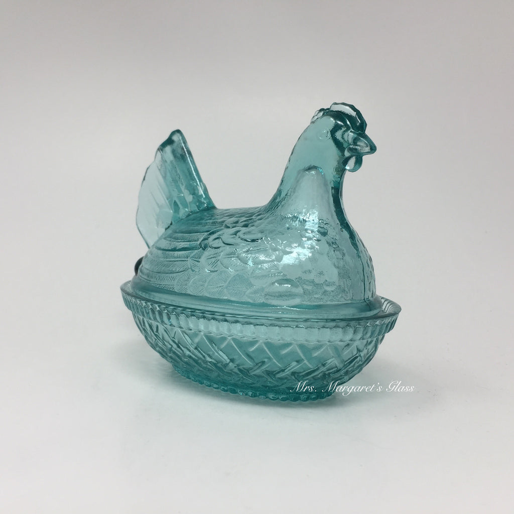 Wilkerson Glass Teal Blue UV Pink Glow Chicken Hen On Nest