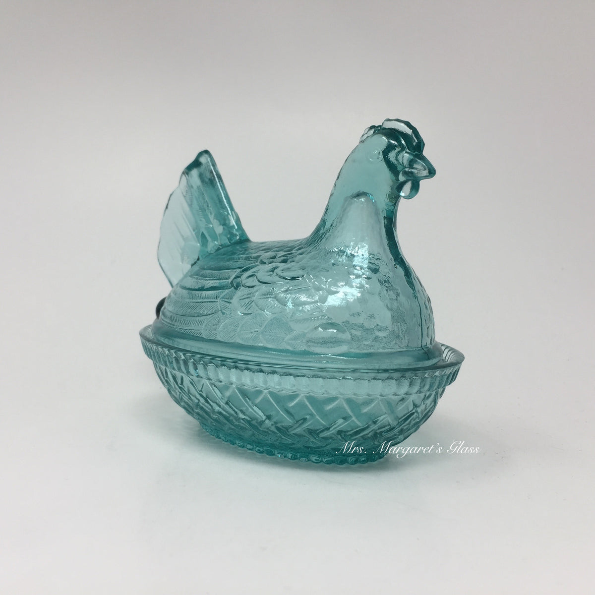 Wilkerson Glass Teal Blue UV Pink Glow Chicken Hen On Nest