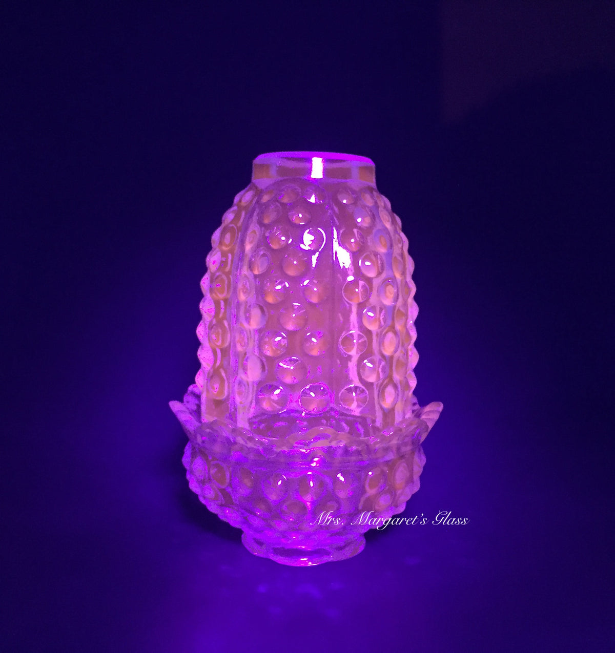 Wilkerson Glass Teal Blue UV Pink Glow Hobnail Fairy Lamp Lite/ Candle Votive Holder