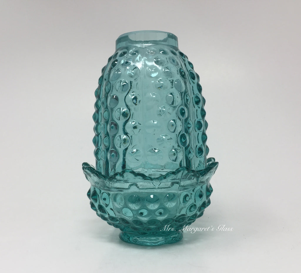 Wilkerson Glass Teal Blue UV Pink Glow Hobnail Fairy Lamp Lite/ Candle Votive Holder