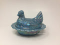 Mosser Glass Georgia Blue Carnival Iridescent Hen on Nest