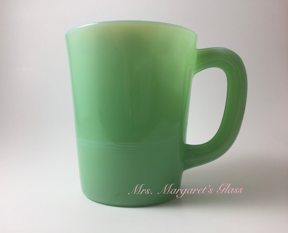 Set of Two Mosser Glass Jadeite Handled Mugs.