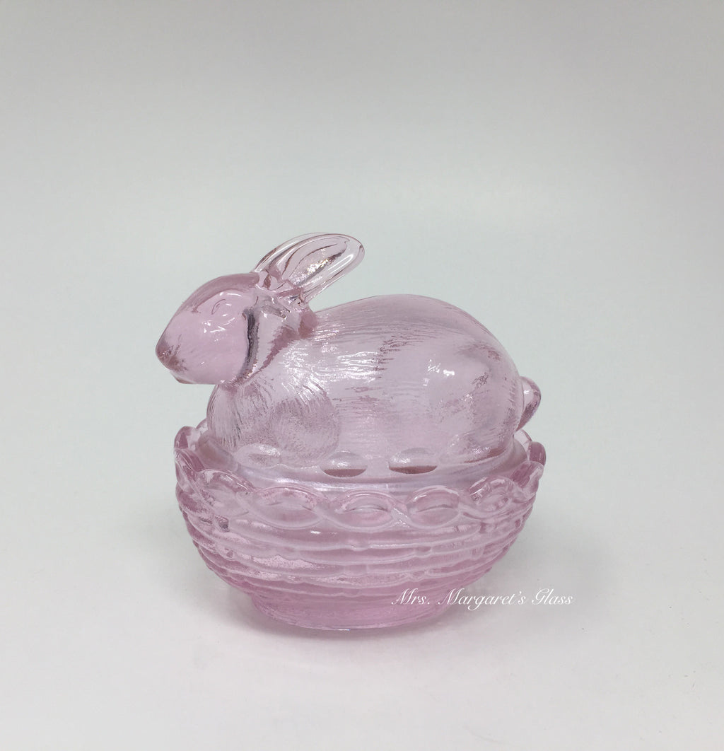 Mosser Glass Rose Pink Bunny Rabbit On Basket