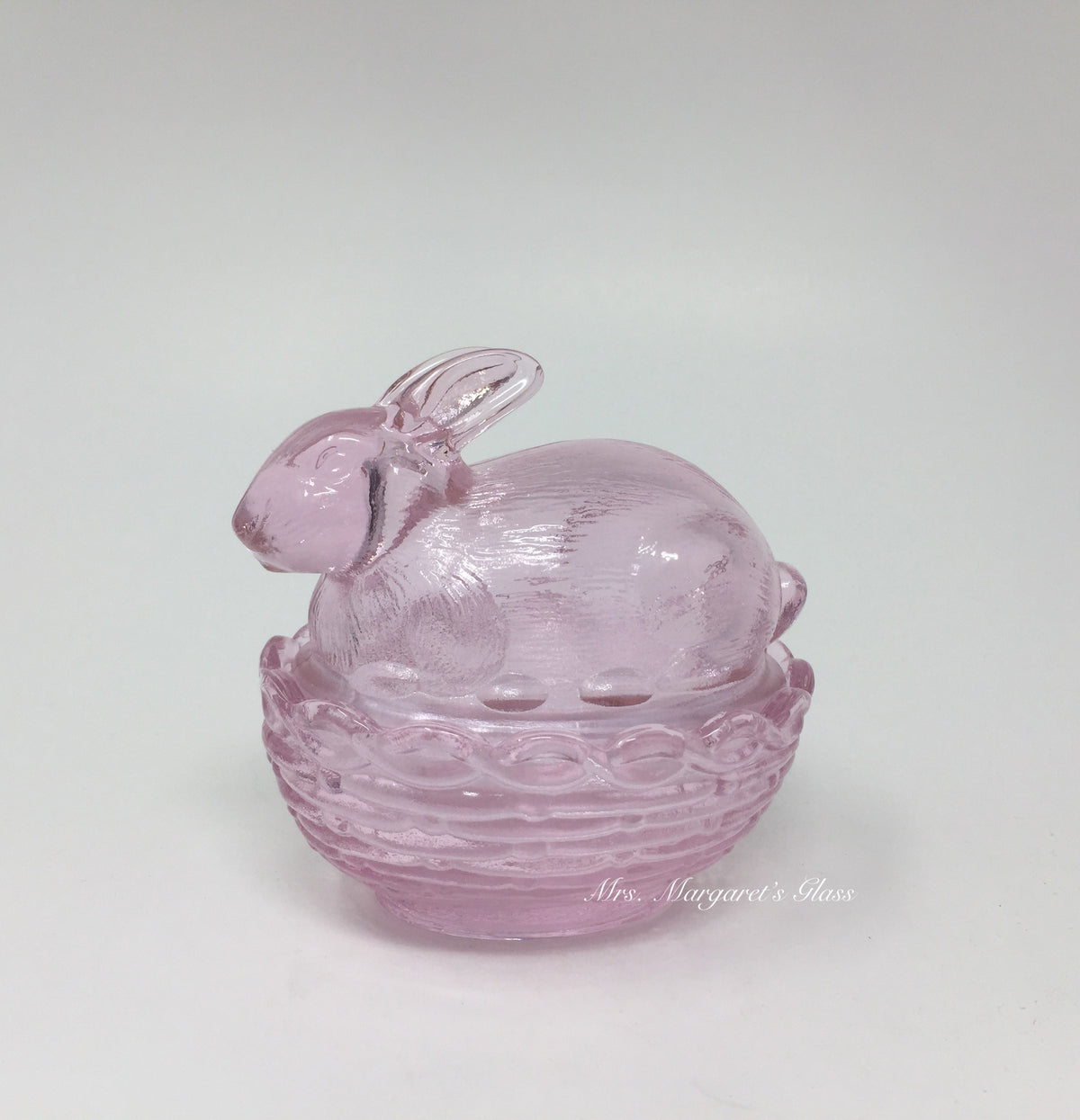 Mosser Glass Rose Pink Bunny Rabbit On Basket