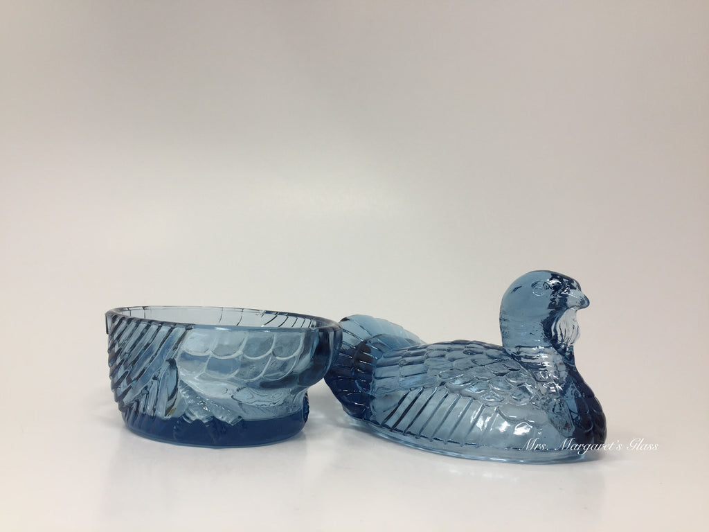 Wilkerson Glass Cornflower Blue UV Pink Glow Turkey On Nest