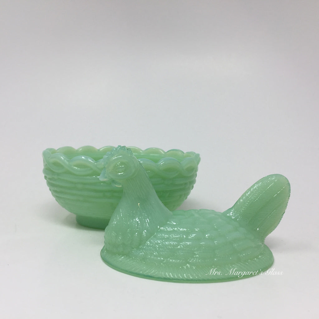 Mosser Glass Jadeite Green 4” Hen on Nest