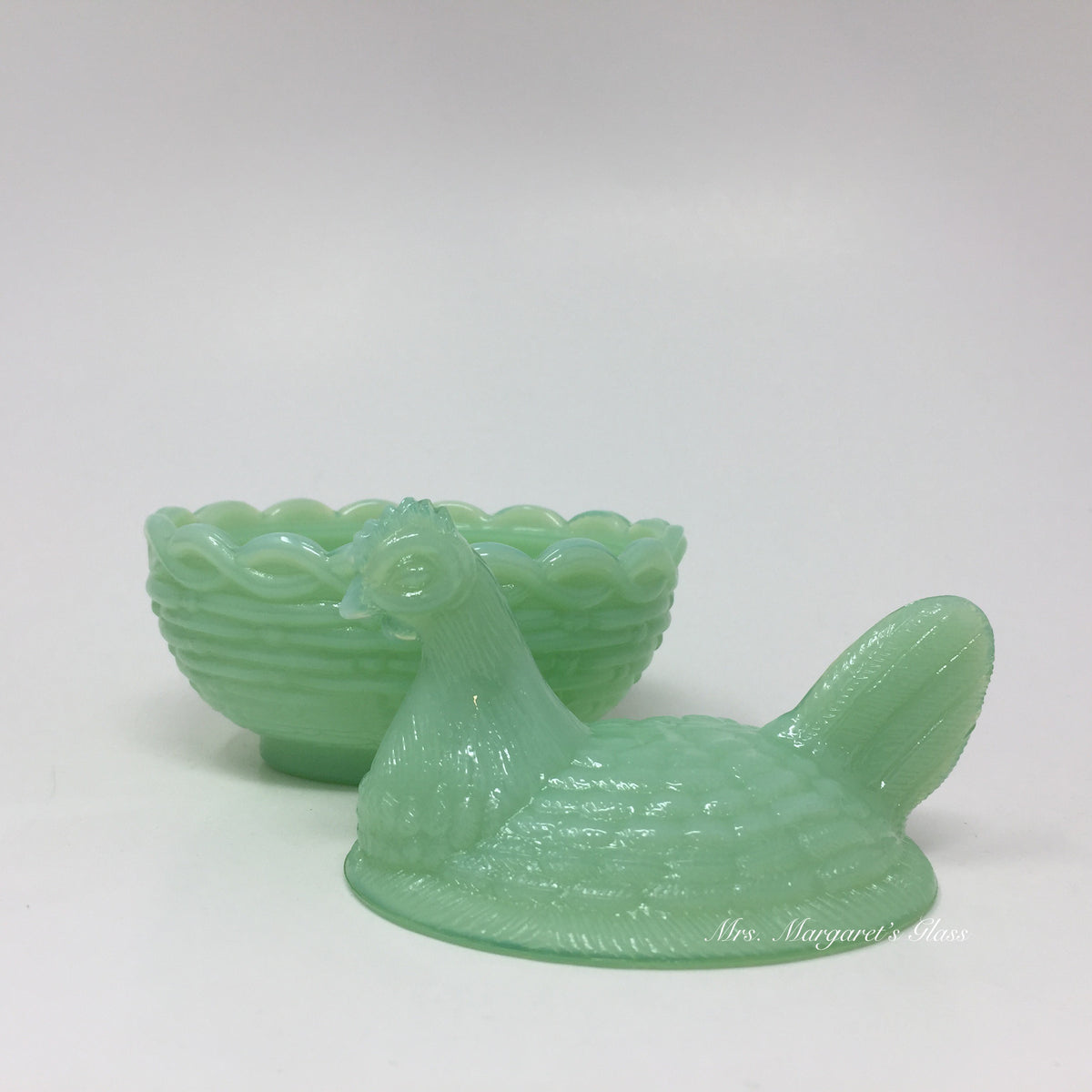 Mosser Glass Jadeite Green 4” Hen on Nest