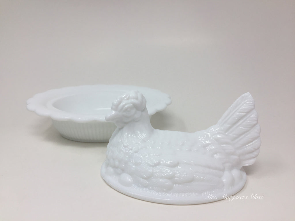 Mosser Glass Milk White Hen on Nest