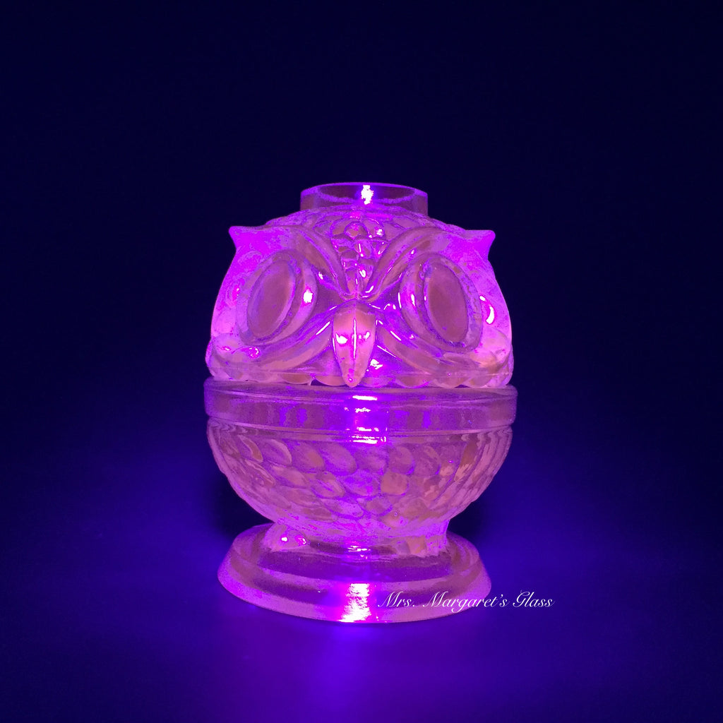 Wilkerson Glass Teal Blue UV Pink Glow Owl Fairy Lamp Lite