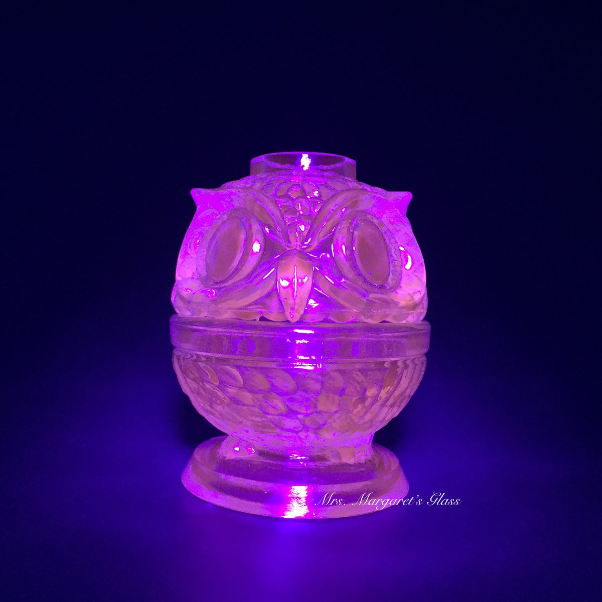 Wilkerson Glass Teal Blue UV Pink Glow Owl Fairy Lamp Lite