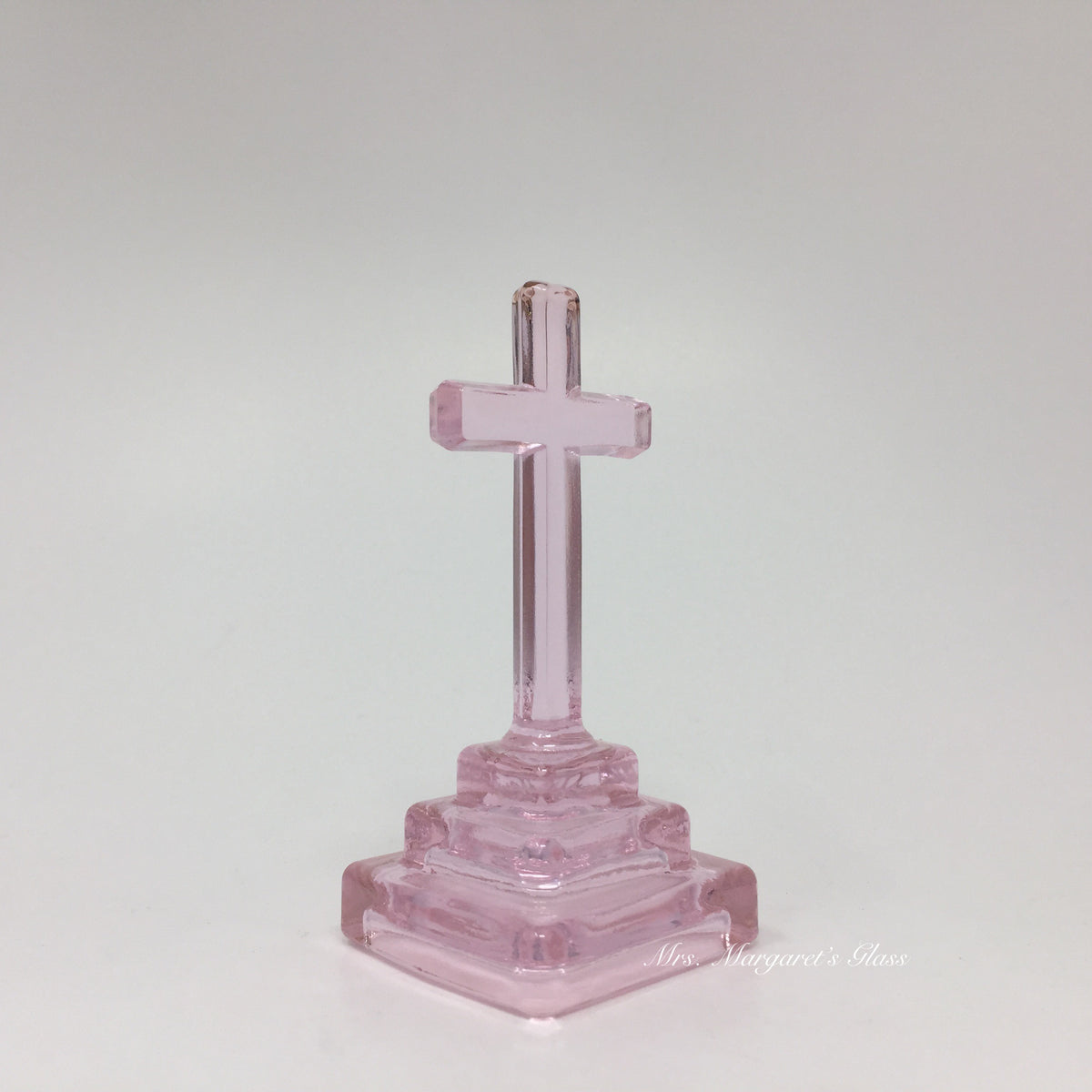 Mosser Glass Rose Pink Cross Statue