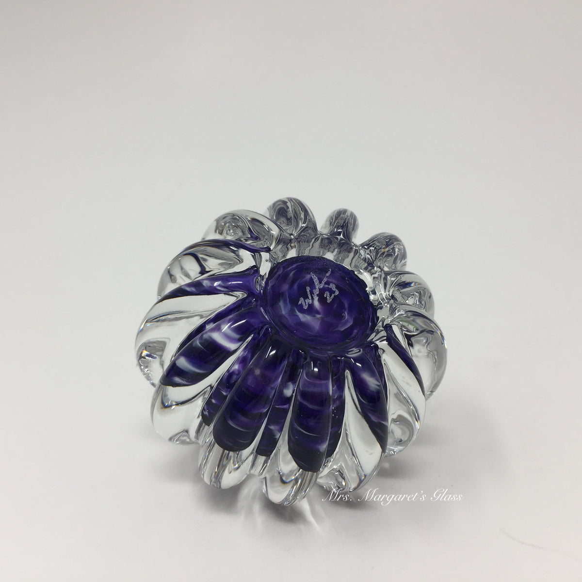 Fred Wilkerson Art Glass Purple & Crystal Small Pumpkin