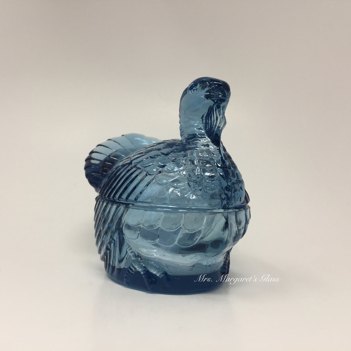 Wilkerson Glass Cornflower Blue UV Pink Glow Turkey On Nest