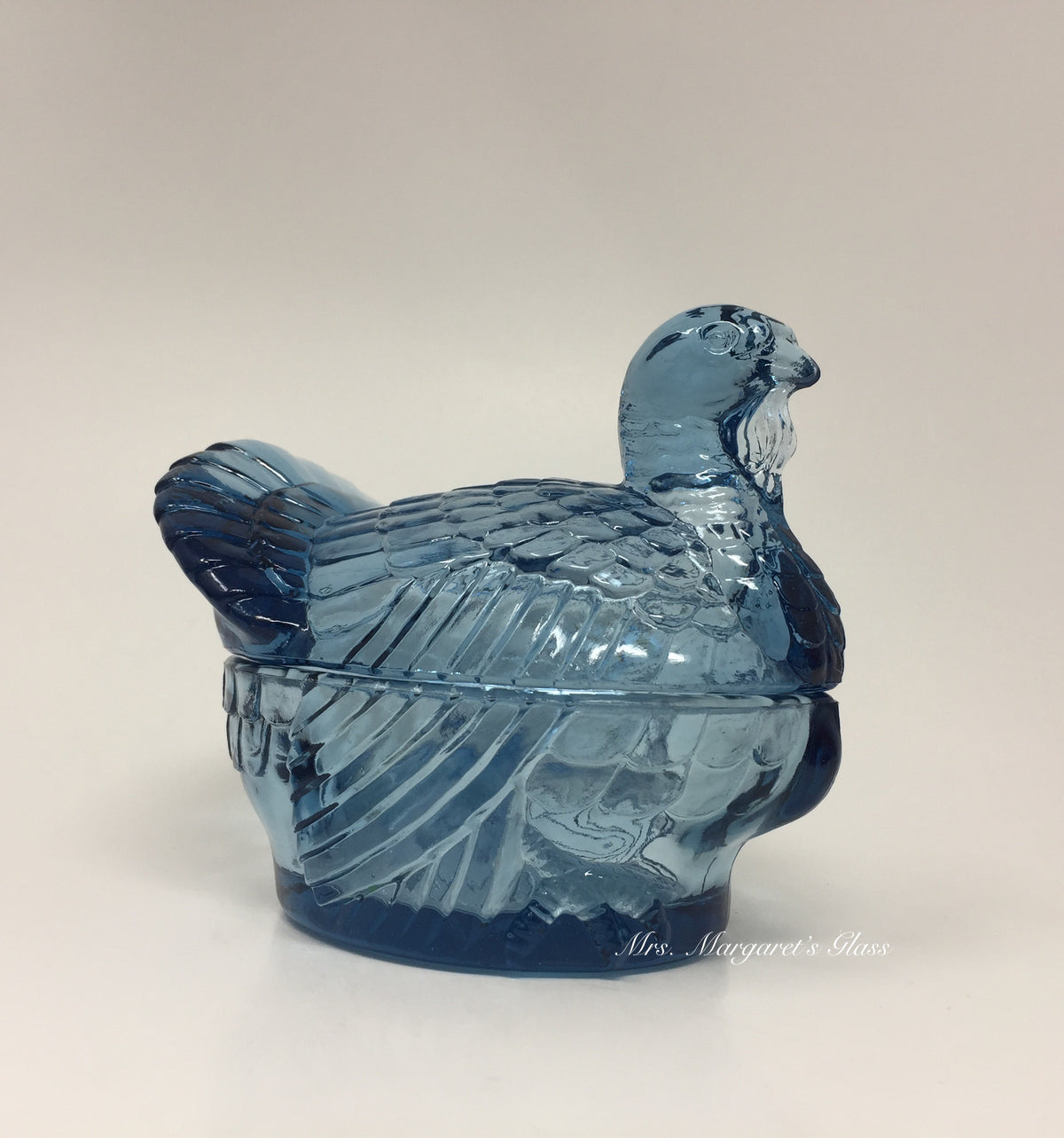 Wilkerson Glass Cornflower Blue UV Pink Glow Turkey On Nest