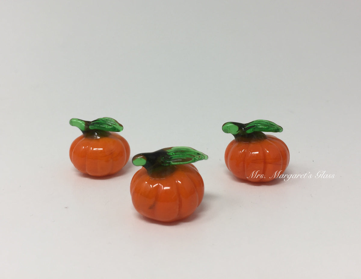 Set of Three Miniature Mini Glass Lampwork Pumpkins