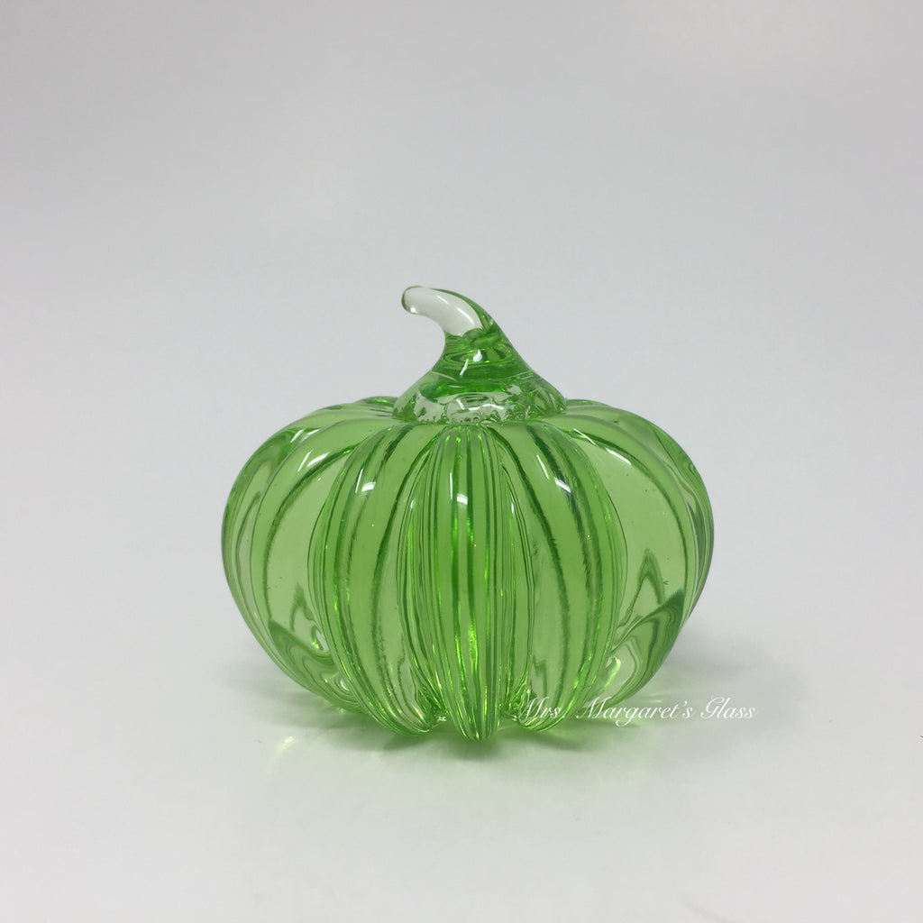 Fred Wilkerson Art Glass Lime Green Uranium Glow Solid Pumpkin