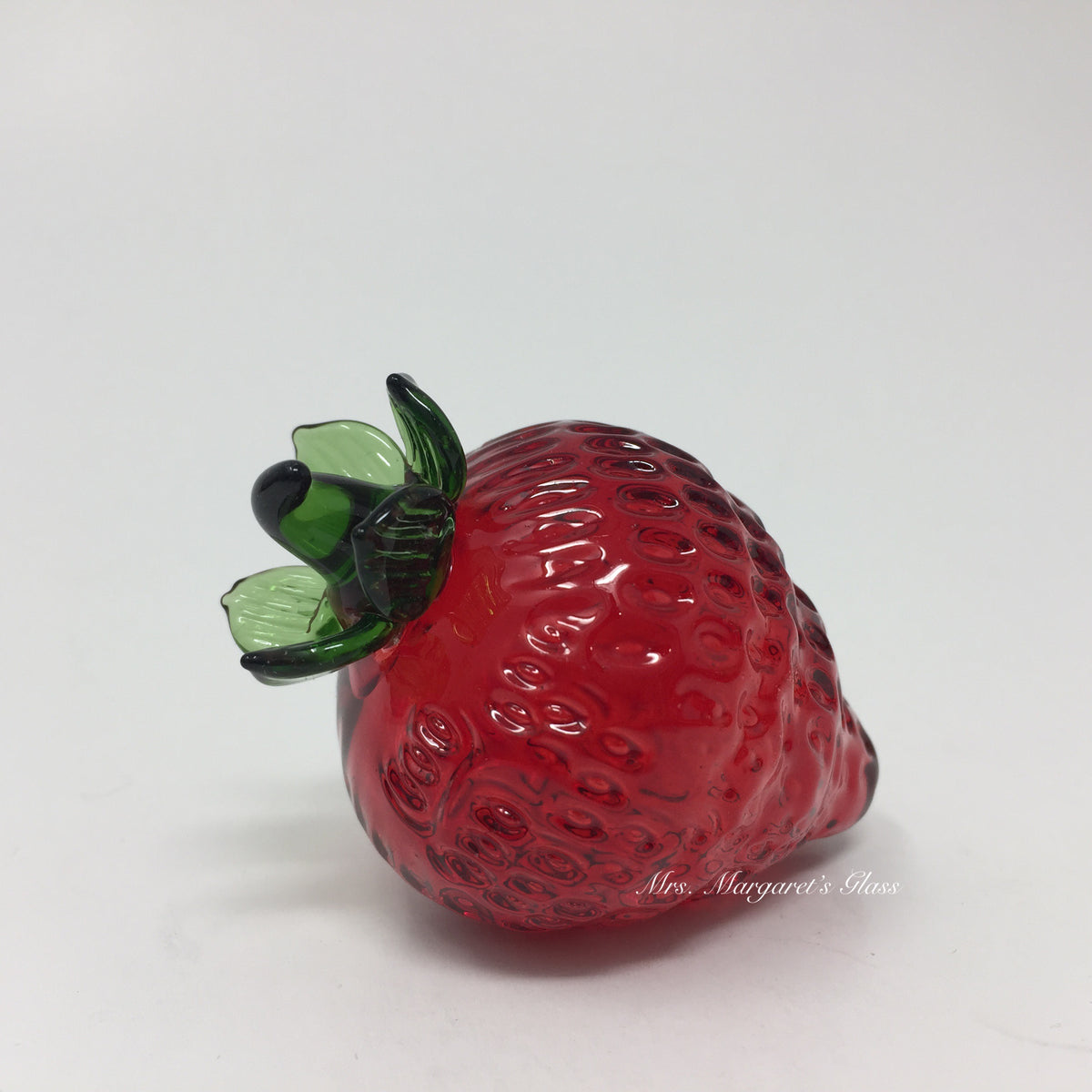 Set of Three. Ruby Red Blown Glass Strawberries.