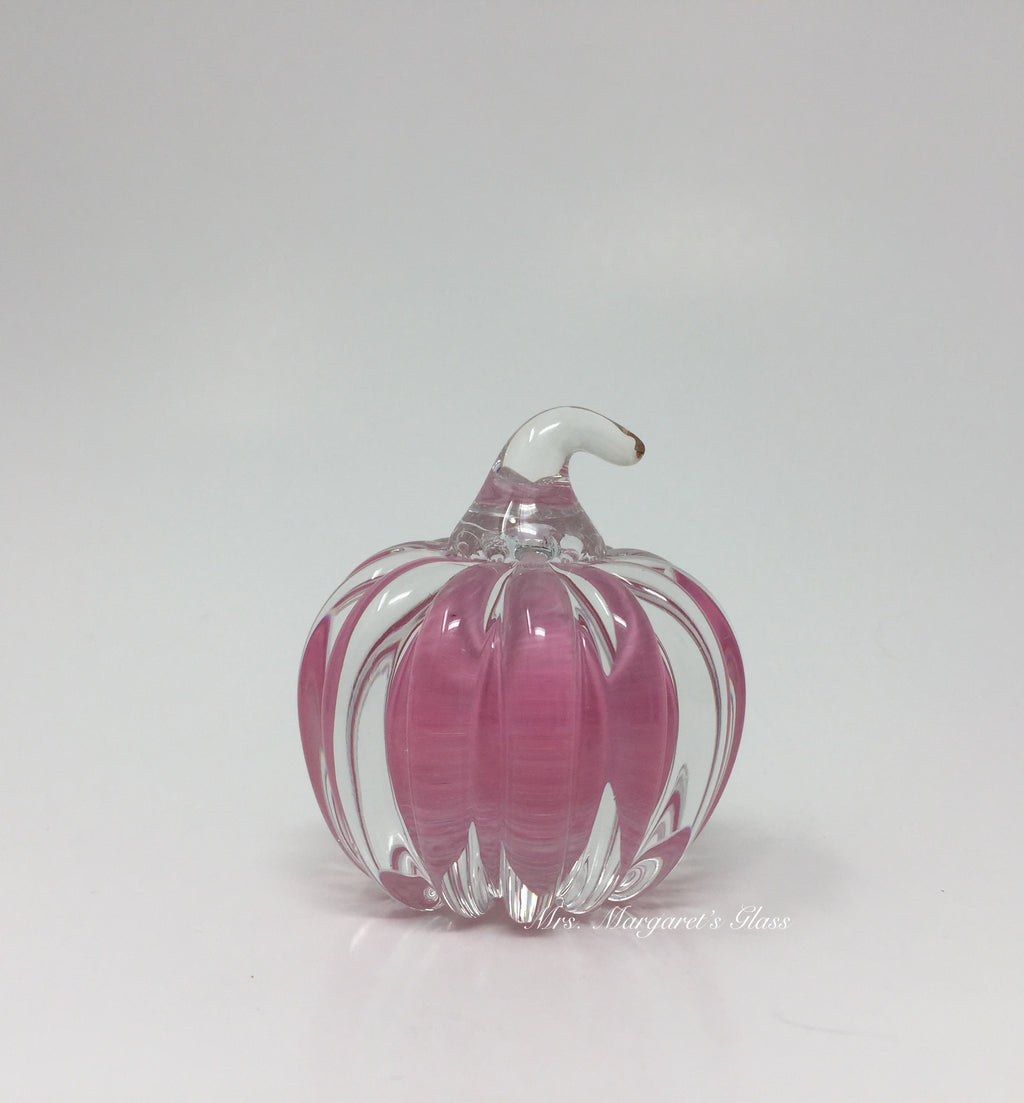 Fred Wilkerson Art Glass Cotton Candy Pink & Crystal Small Pumpkin