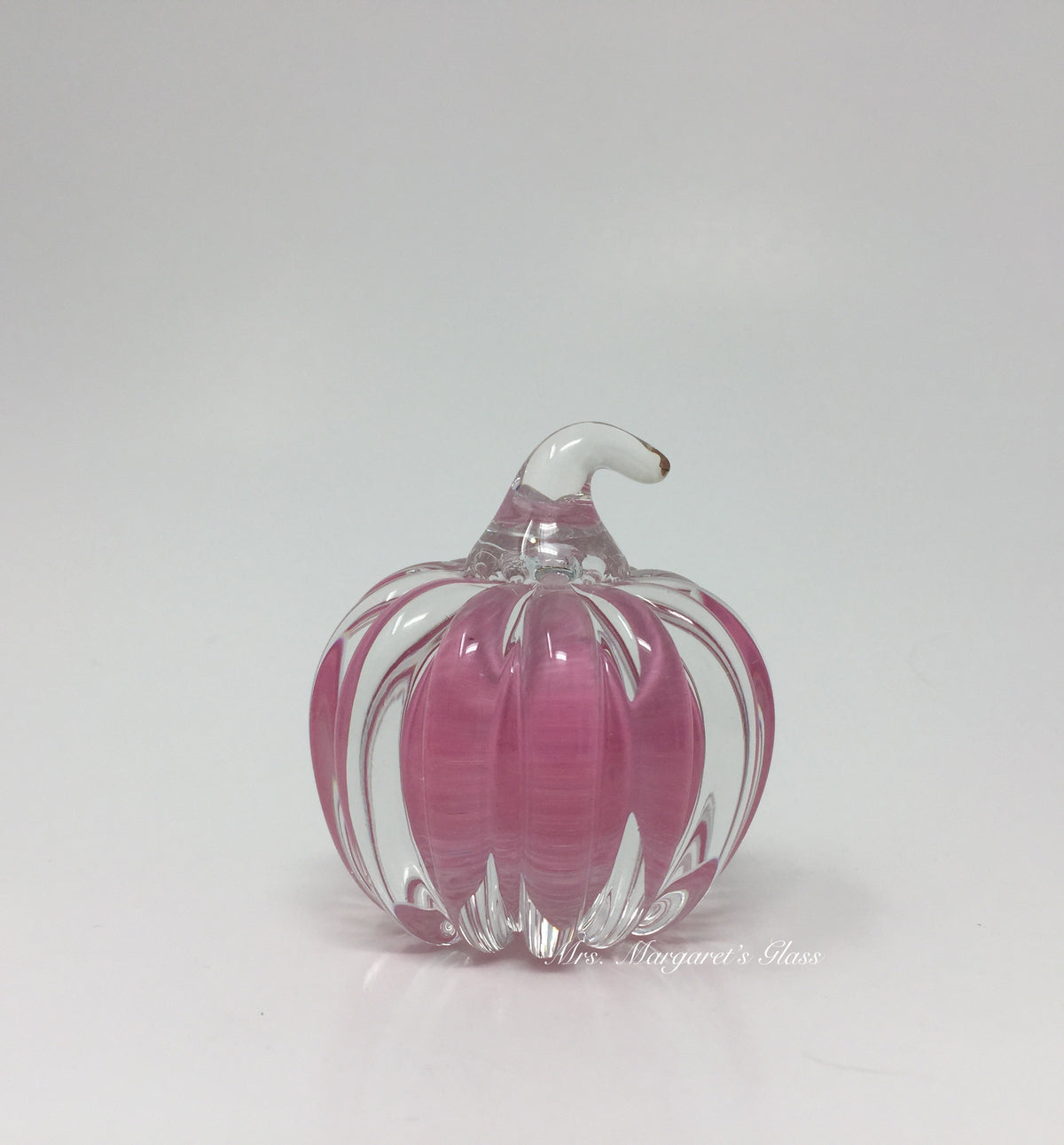 Fred Wilkerson Art Glass Cotton Candy Pink & Crystal Small Pumpkin