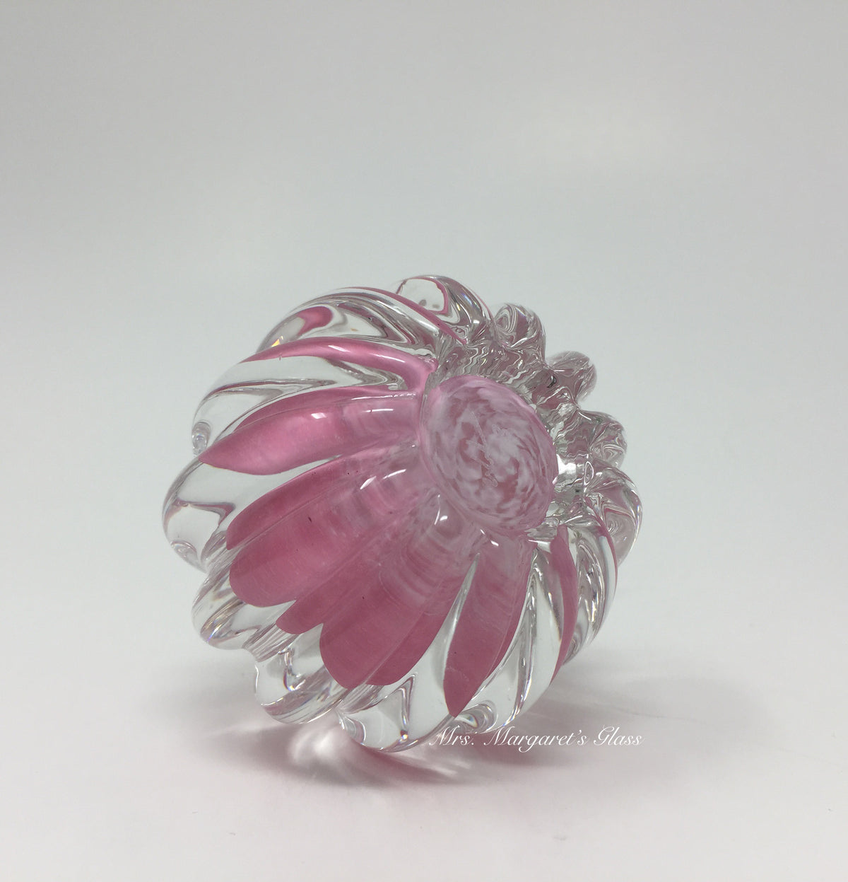 Fred Wilkerson Art Glass Cotton Candy Pink & Crystal Small Pumpkin