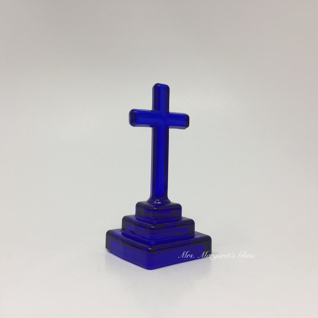 Mosser Glass Cobalt Blue Cross Statue