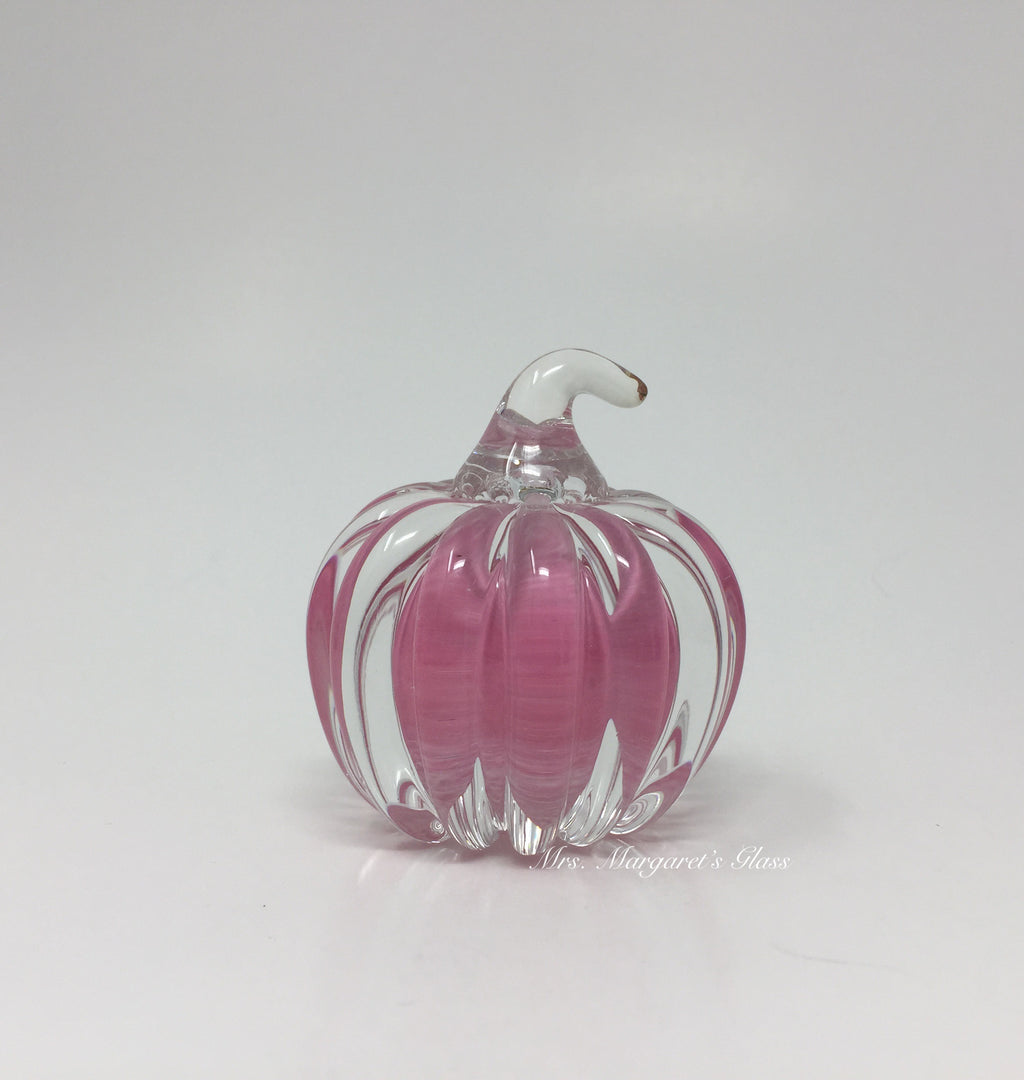 Fred Wilkerson Art Glass Cotton Candy Pink & Crystal Small Pumpkin