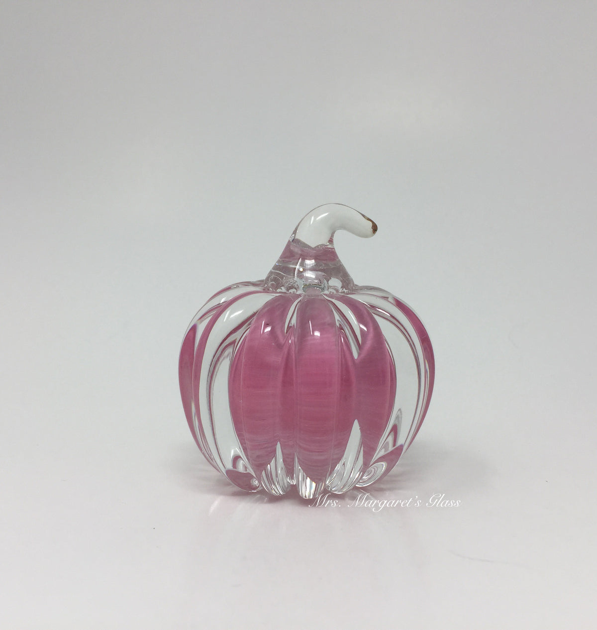 Fred Wilkerson Art Glass Cotton Candy Pink & Crystal Small Pumpkin