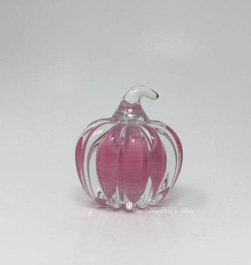 Fred Wilkerson Art Glass Cotton Candy Pink & Crystal Small Pumpkin