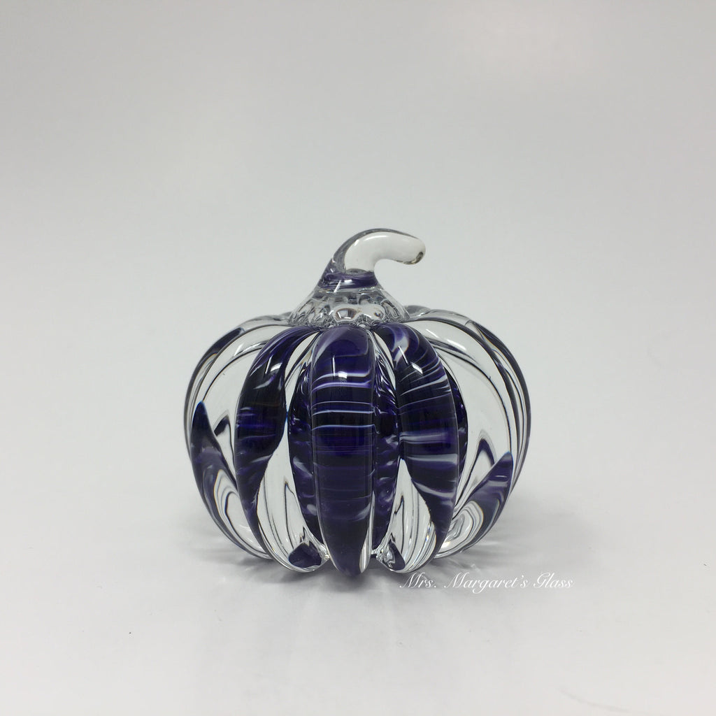 Fred Wilkerson Art Glass Purple & Crystal Small Pumpkin